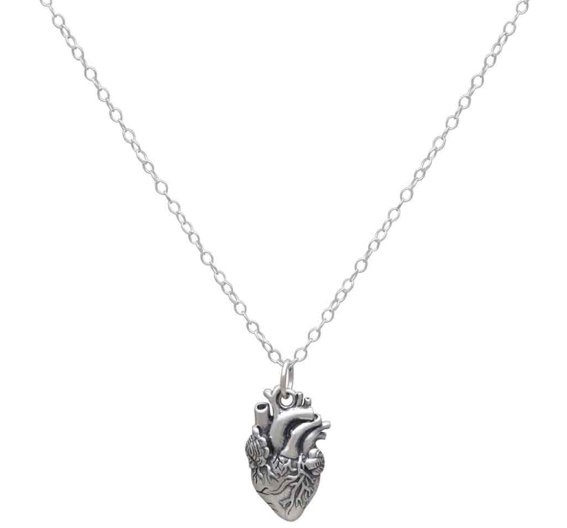 Sterling Silver Anatomical Heart Necklace – Realistic Heart Charm for Medical Professionals & Students