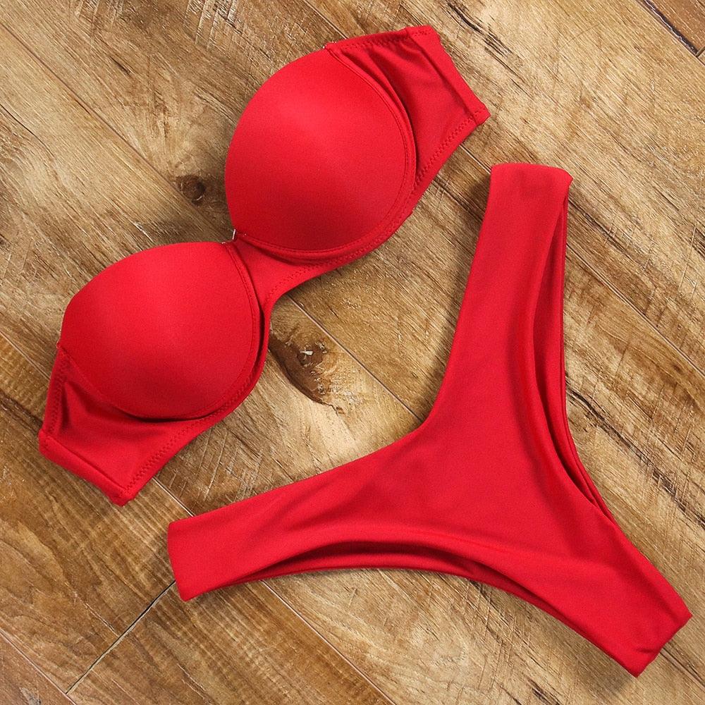 Maillot de bain bikini léopard imprimé animal push-up pour femmes, ensemble bikini, maillot de bain bandeau de plage, maillot de bain pour femmes, ensembles bikini deux pièces décontractés à imprimé léopard, taille haute, triangle