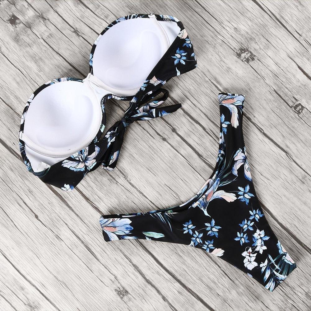 Maillot de bain bikini léopard imprimé animal push-up pour femmes, ensemble bikini, maillot de bain bandeau de plage, maillot de bain pour femmes, ensembles bikini deux pièces décontractés à imprimé léopard, taille haute, triangle