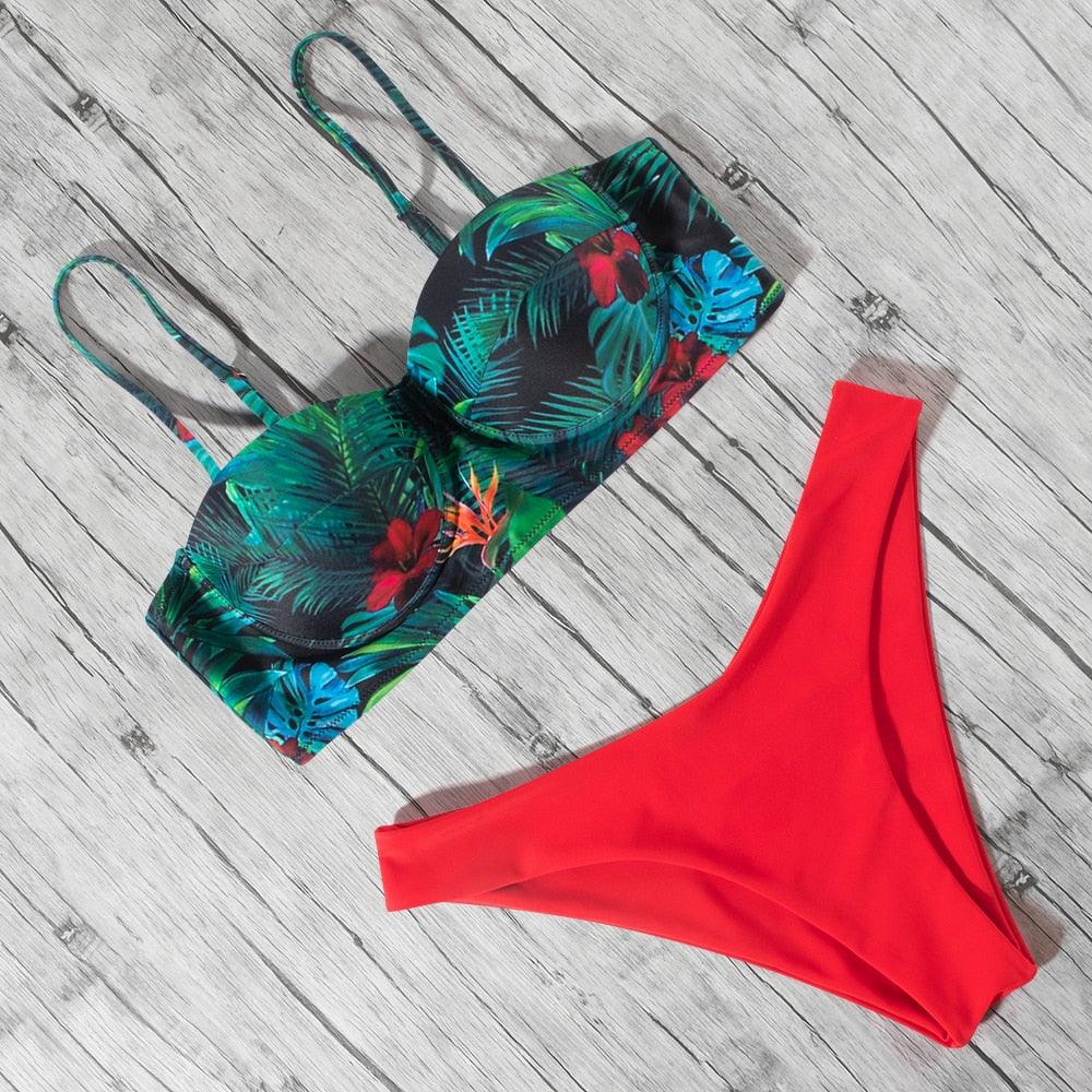 Maillot de bain bikini léopard imprimé animal push-up pour femmes, ensemble bikini, maillot de bain bandeau de plage, maillot de bain pour femmes, ensembles bikini deux pièces décontractés à imprimé léopard, taille haute, triangle