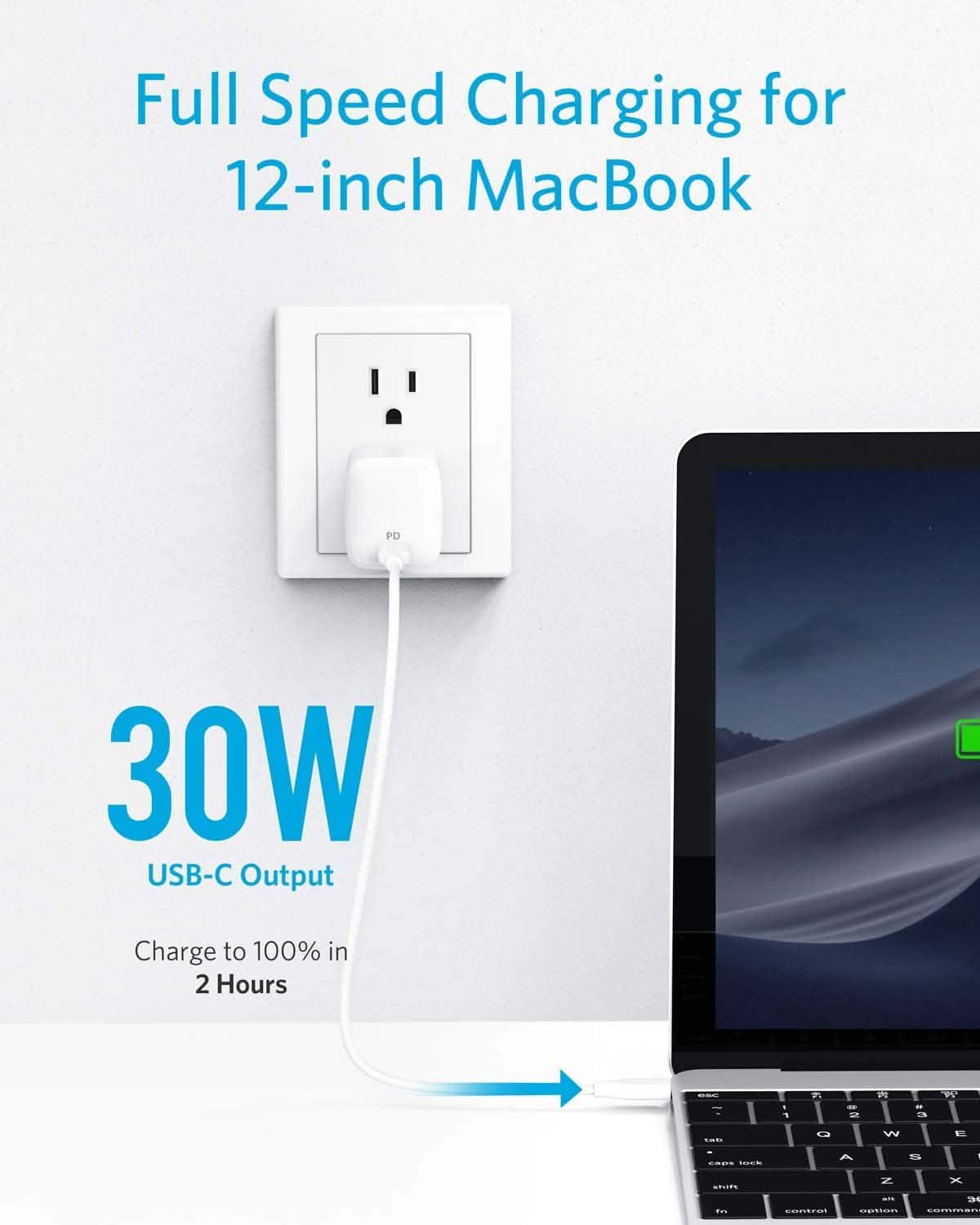 Chargeur mural USB-C compact 30 W Anker avec Power Delivery, PowerPort Atom (reconditionné)