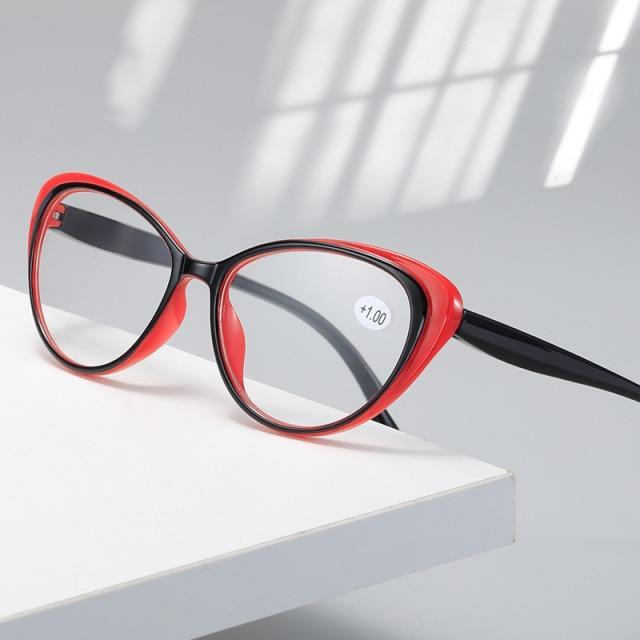 Lunettes œil de chat de luxe rouges et noires à la mode, avec verres traités anti-lumière bleue, pour femmes (lecture) et hommes (ordinateur), bloquant la lumière bleue.