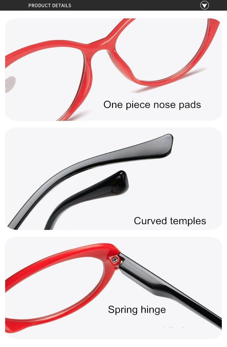 Lunettes œil de chat de luxe rouges et noires à la mode, avec verres traités anti-lumière bleue, pour femmes (lecture) et hommes (ordinateur), bloquant la lumière bleue.