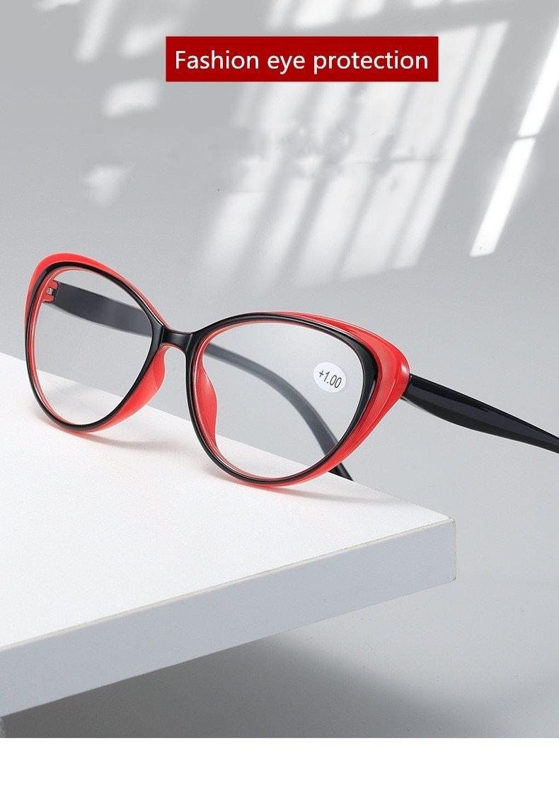 Lunettes œil de chat de luxe rouges et noires à la mode, avec verres traités anti-lumière bleue, pour femmes (lecture) et hommes (ordinateur), bloquant la lumière bleue.