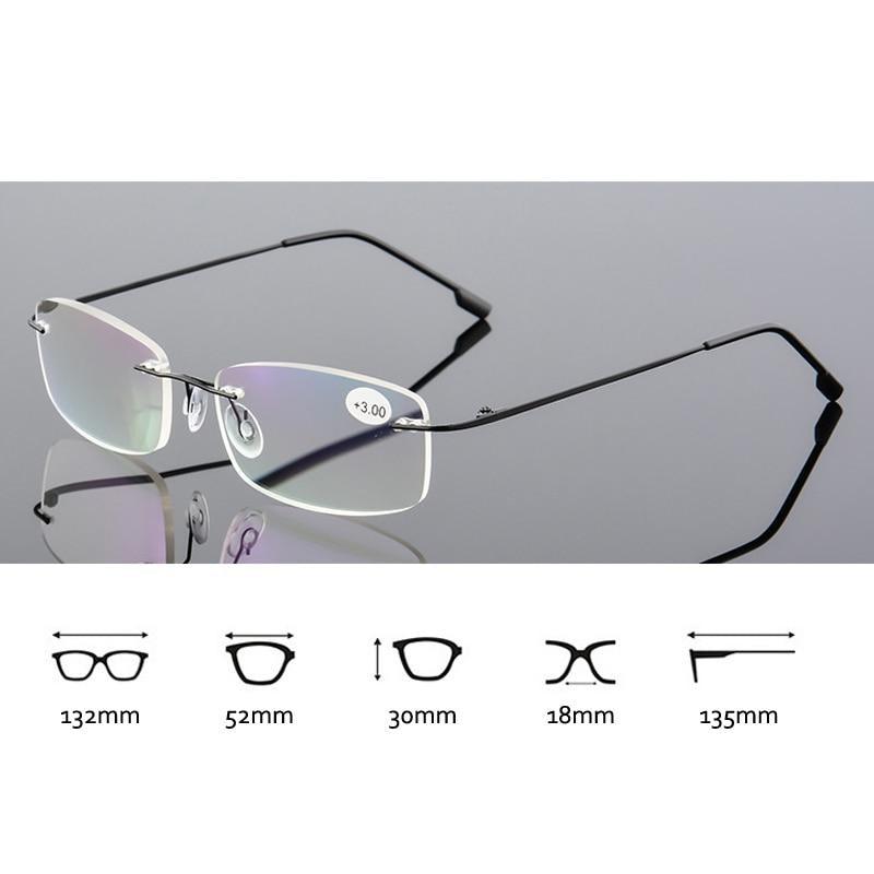 Lunettes de Lecture Anti-Lumière Bleue Style Ultraléger en Titane à Mémoire de Forme Sans Monture Pour Hommes & Femmes Lunettes Presbytes Pour Usage Quotidien Nouveau Style Attrayant