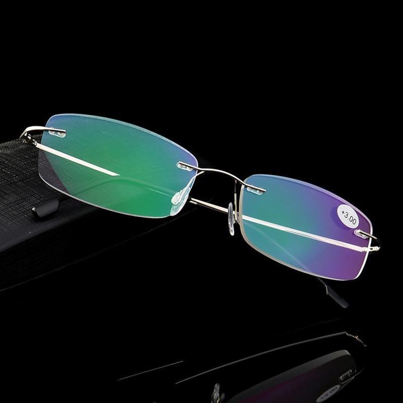 Lunettes de Lecture Anti-Lumière Bleue Style Ultraléger en Titane à Mémoire de Forme Sans Monture Pour Hommes & Femmes Lunettes Presbytes Pour Usage Quotidien Nouveau Style Attrayant