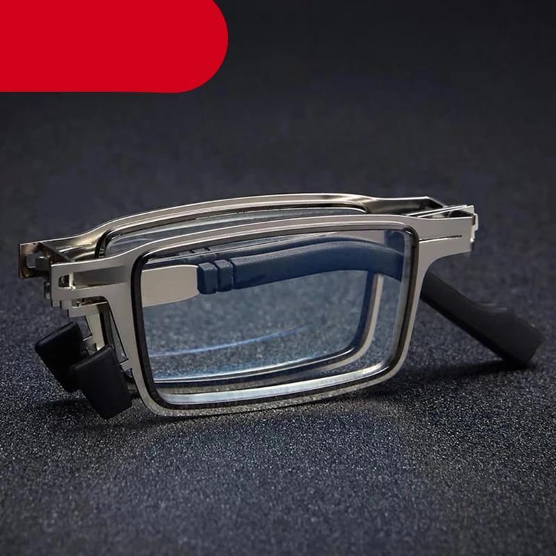 Lunettes de lecture anti-lumière bleue, monture métallique pliable, pour presbytie, avec étui, loupe fine, lunettes de sécurité avec verres transparents anti-buée et anti-rayures, enveloppantes, poignées antidérapantes, pour hommes et femmes, +3 +3.5 +4