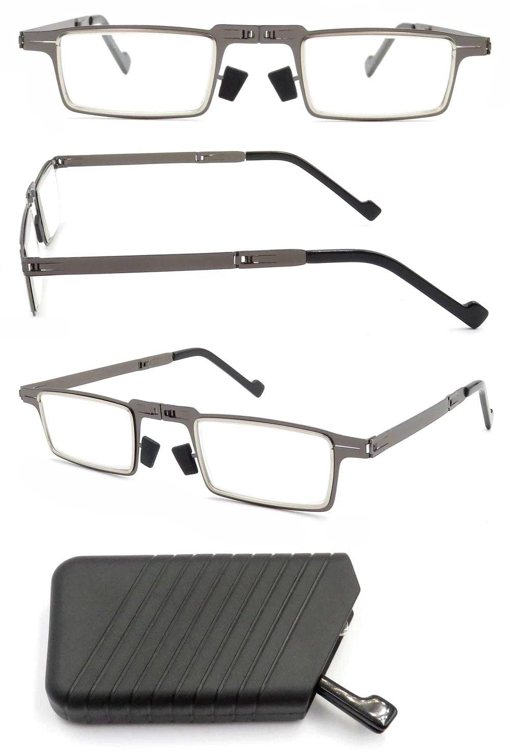 Lunettes de lecture anti-lumière bleue, monture métallique pliable, pour presbytie, avec étui, loupe fine, lunettes de sécurité avec verres transparents anti-buée et anti-rayures, enveloppantes, poignées antidérapantes, pour hommes et femmes, +3 +3.5 +4