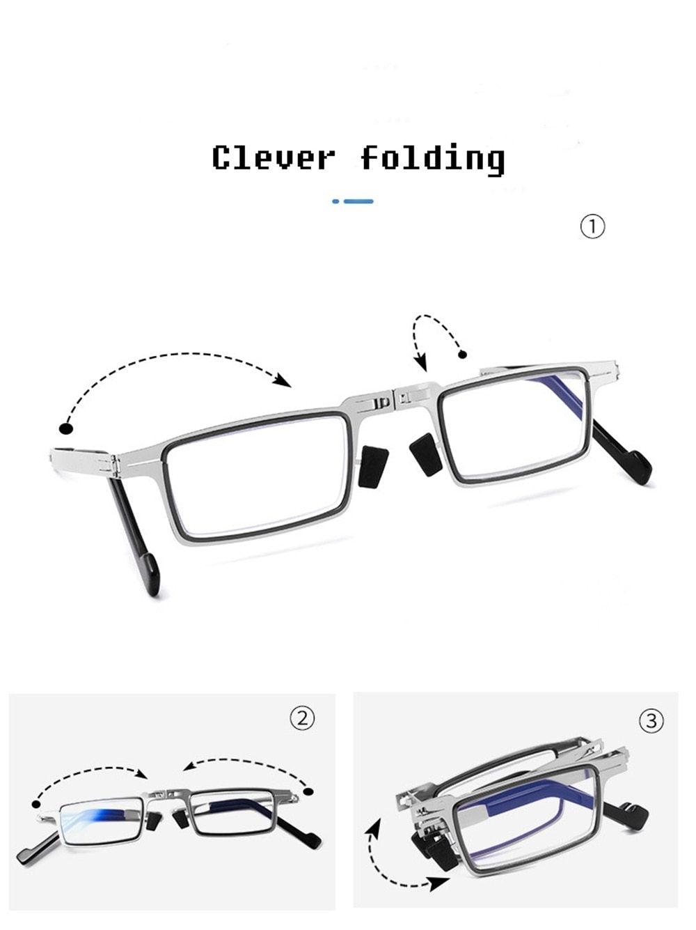 Lunettes de lecture anti-lumière bleue, monture métallique pliable, pour presbytie, avec étui, loupe fine, lunettes de sécurité avec verres transparents anti-buée et anti-rayures, enveloppantes, poignées antidérapantes, pour hommes et femmes, +3 +3.5 +4