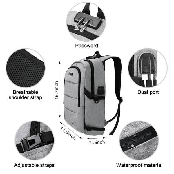 Sac à dos classique antivol étanche avec port de chargement USB et interface casque
