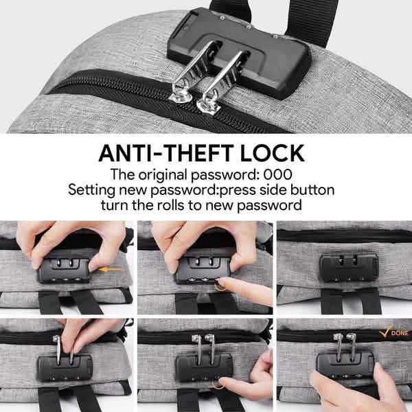 Sac à dos classique antivol étanche avec port de chargement USB et interface casque