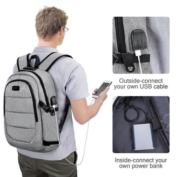 Sac à dos classique antivol étanche avec port de chargement USB et interface casque
