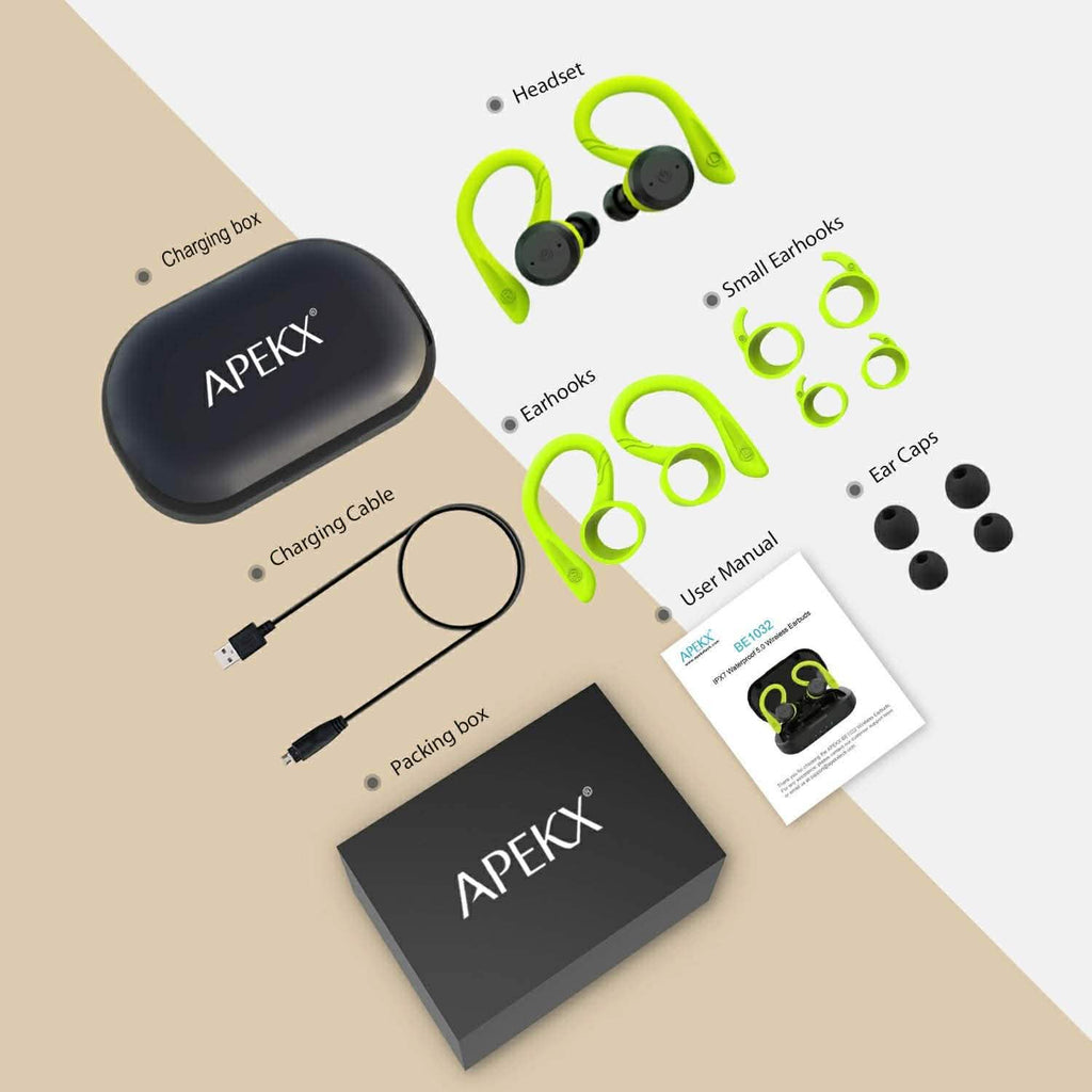 Écouteurs Bluetooth APEKX True Wireless avec boîtier de charge