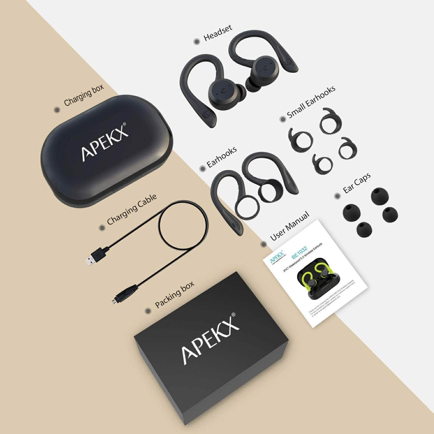 Écouteurs Bluetooth APEKX True Wireless avec boîtier de charge