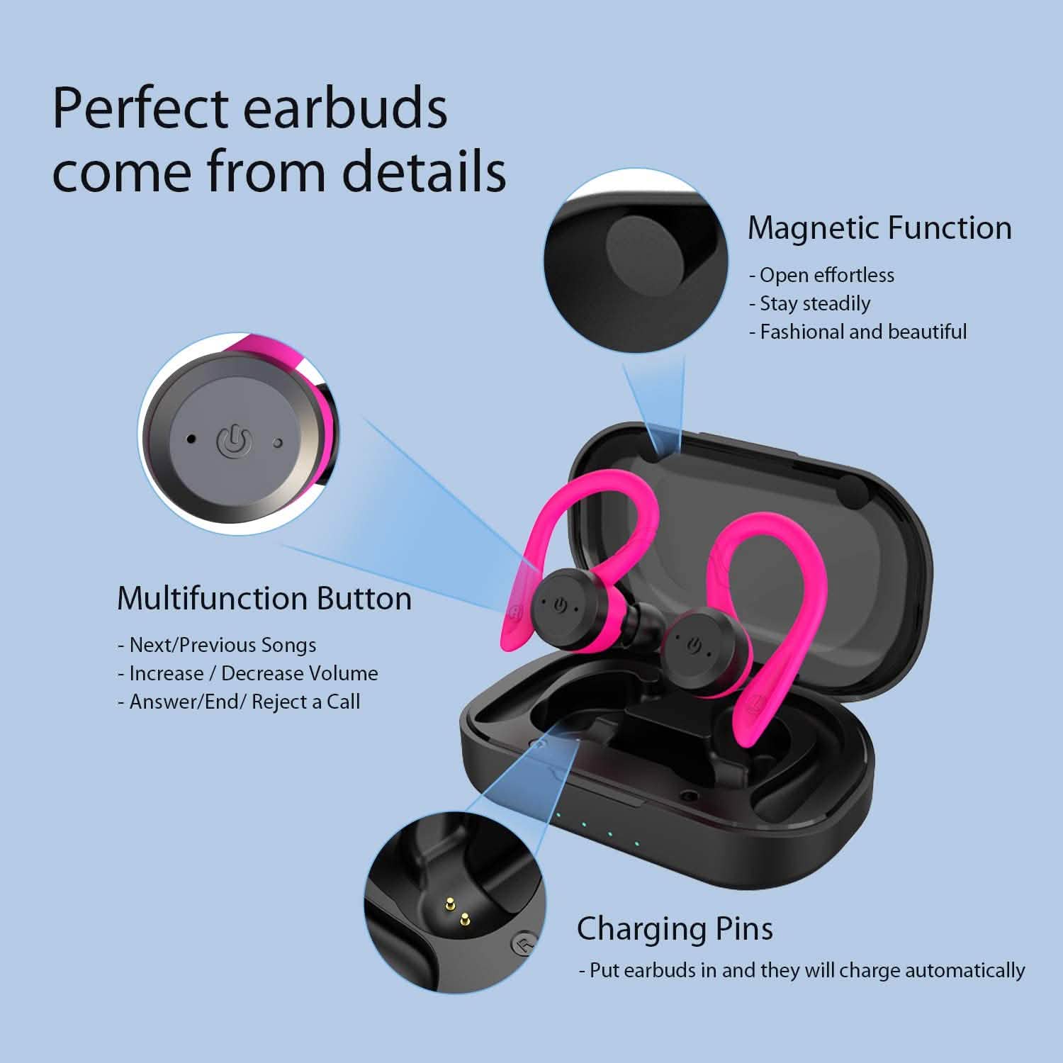 Écouteurs Bluetooth APEKX True Wireless avec boîtier de charge