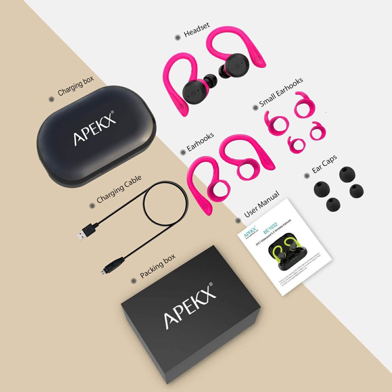 Écouteurs Bluetooth APEKX True Wireless avec boîtier de charge