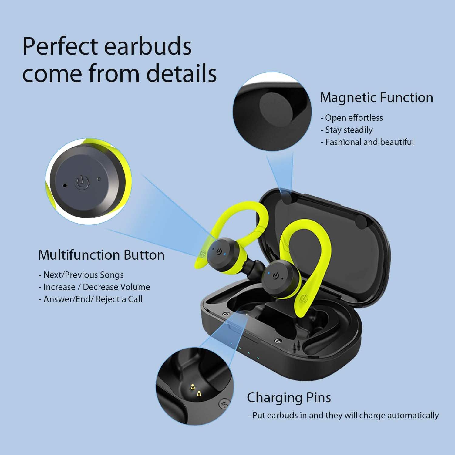 Écouteurs Bluetooth APEKX True Wireless avec boîtier de charge
