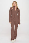 Ensemble haut de yoga marron premium et combinaison