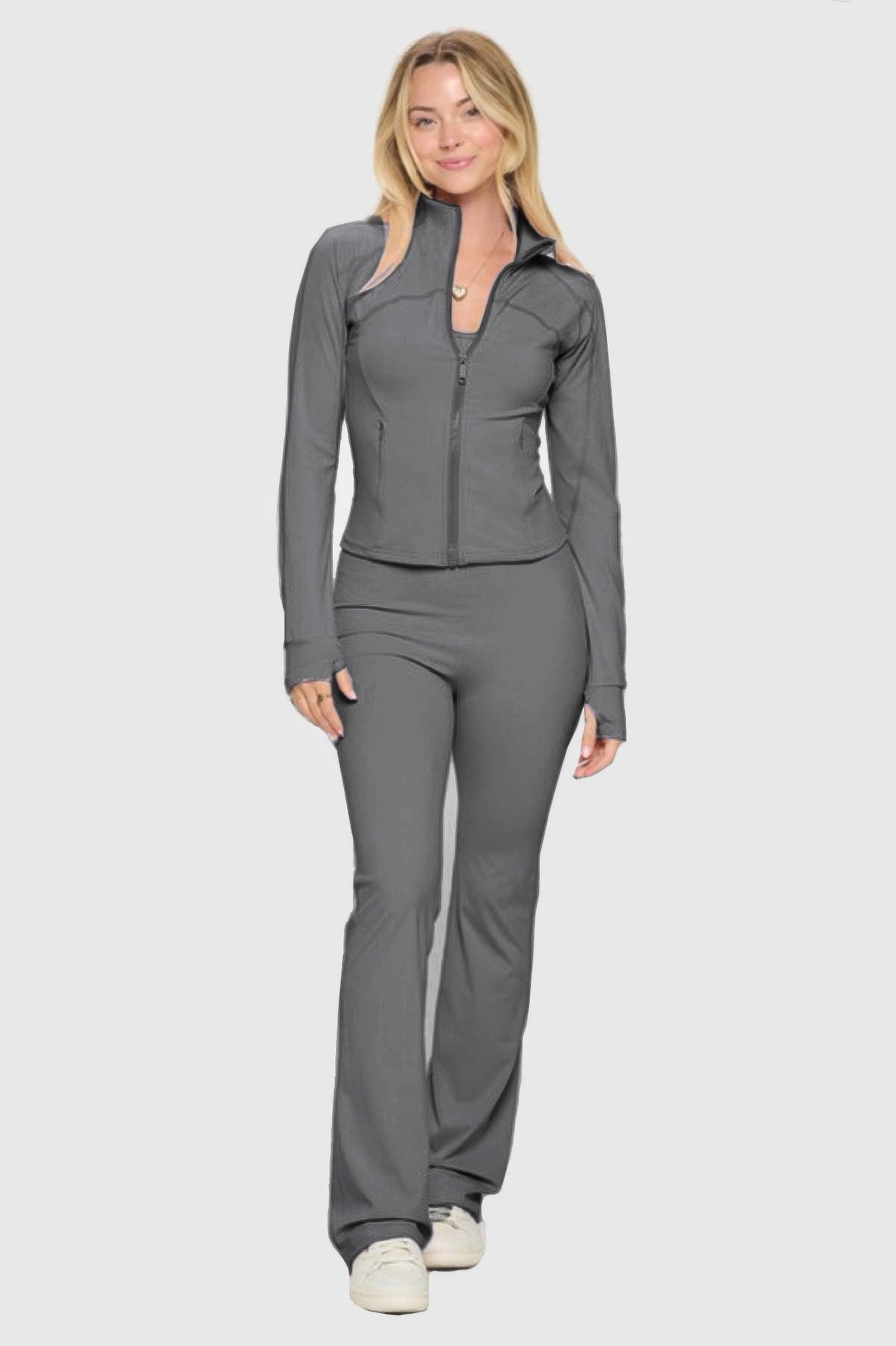 Ensemble veste et combinaison de yoga gris de qualité supérieure