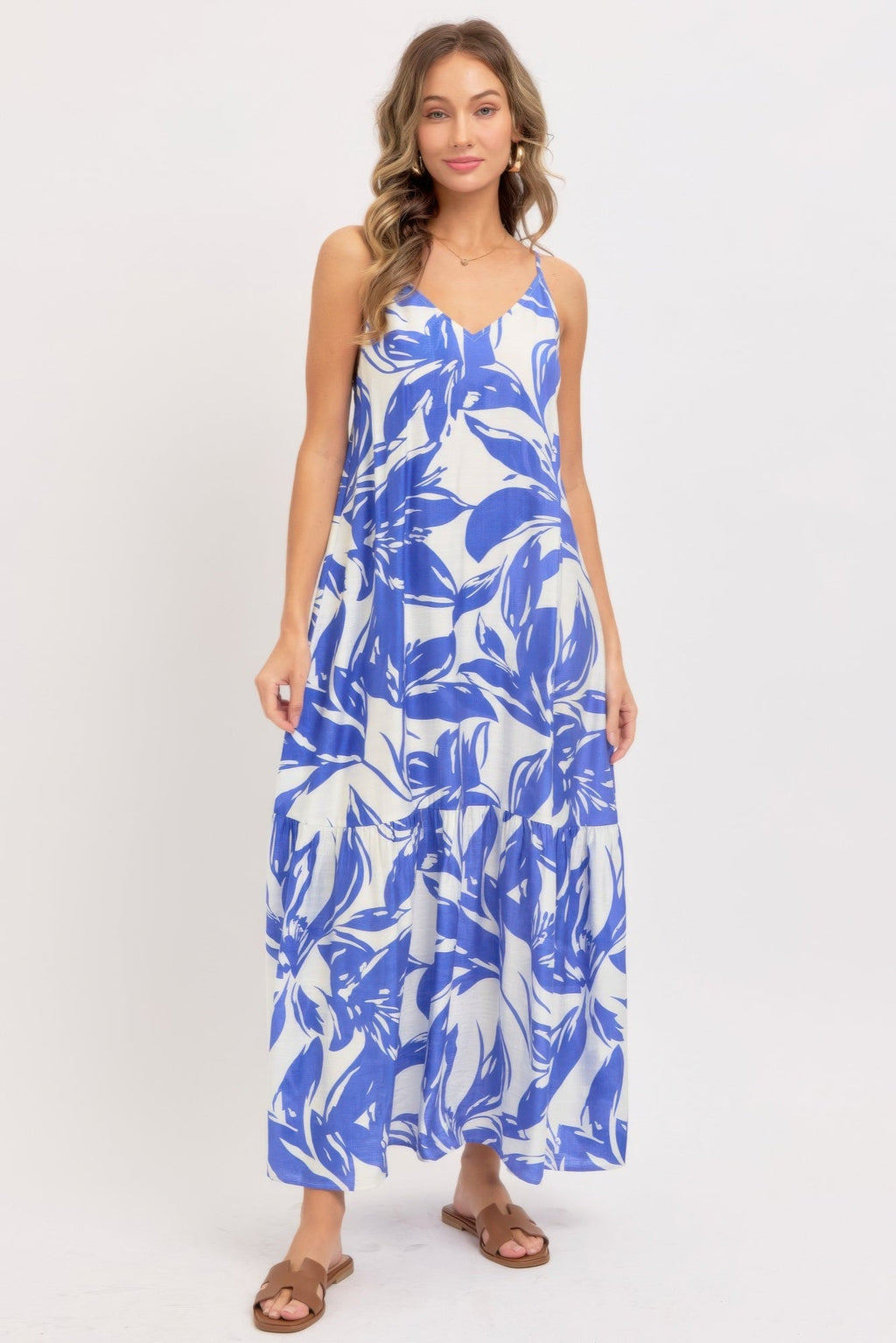 Robe longue d'été à fleurs bleues