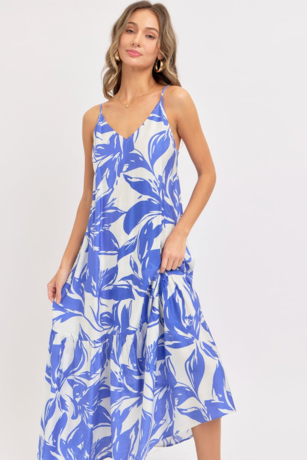 Robe longue d'été à fleurs bleues