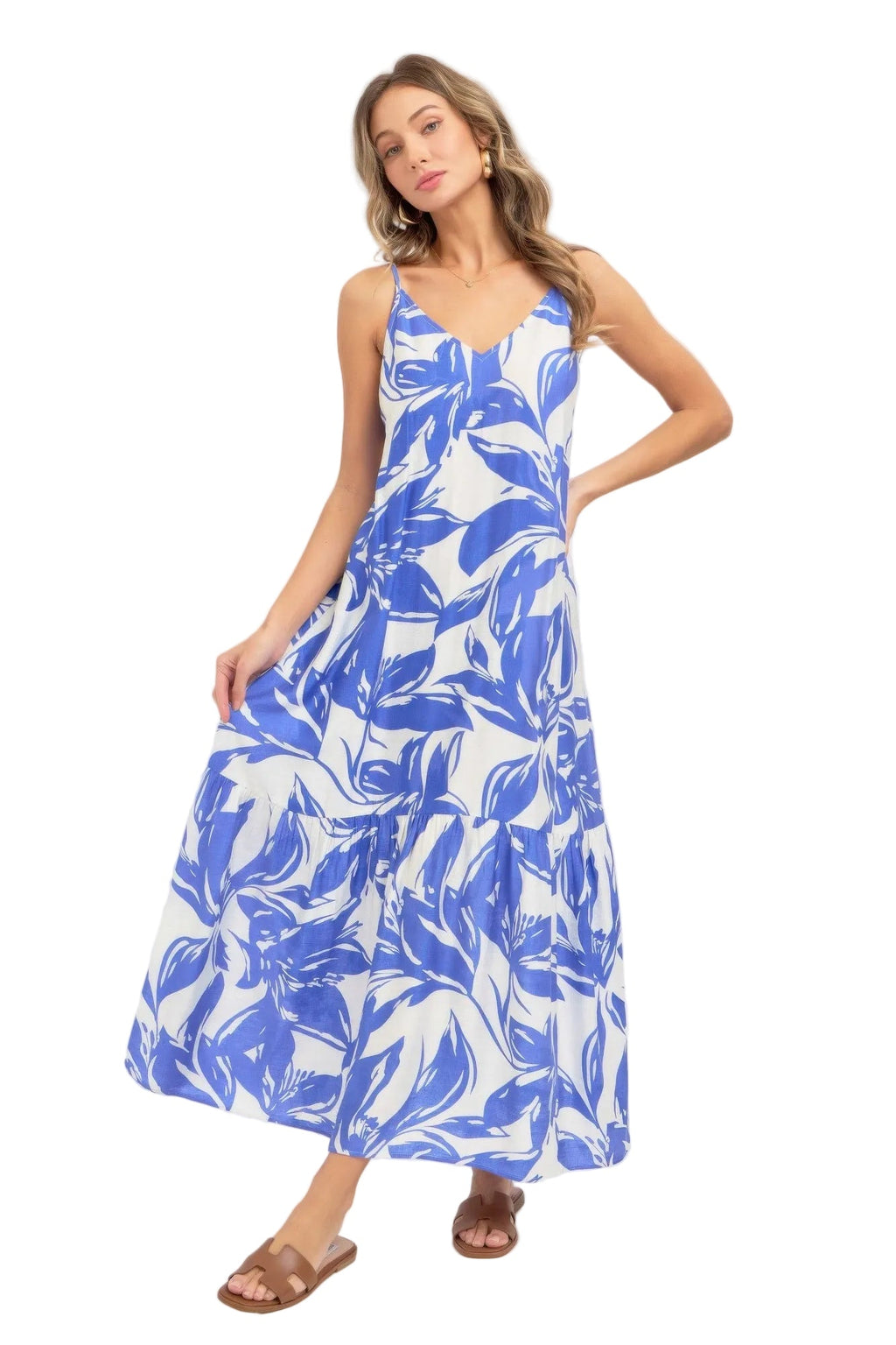 Robe longue d'été à fleurs bleues