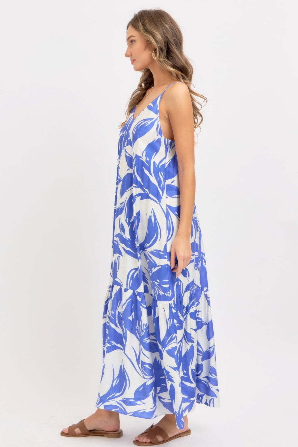 Robe longue d'été à fleurs bleues