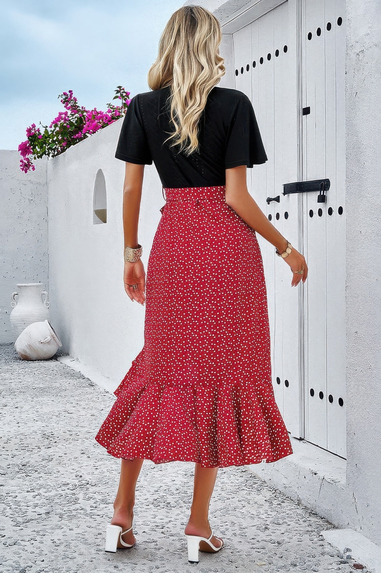 Robe trapèze imprimée à col en V en dentelle color block