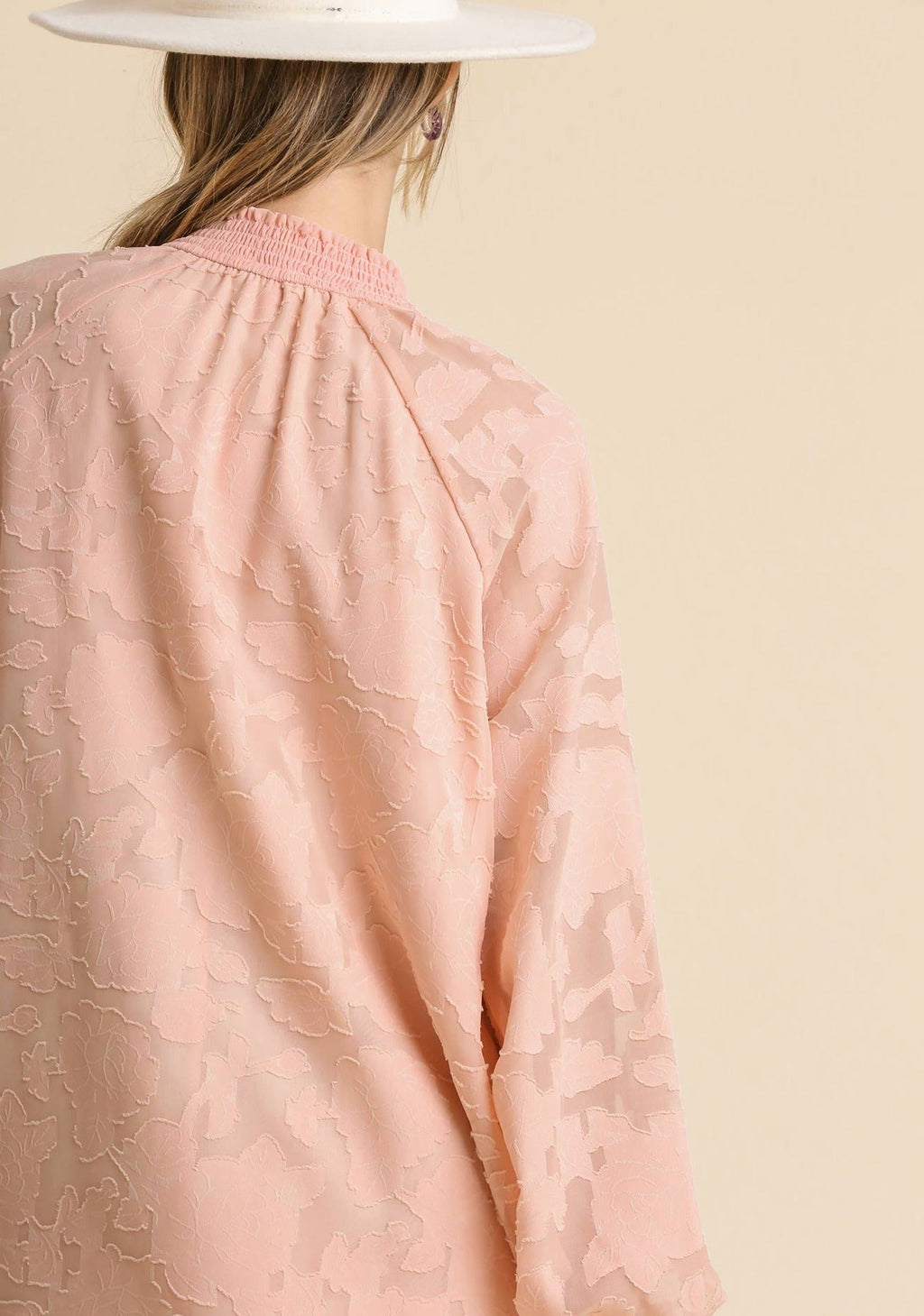 Robe à encolure Jacquard Smocked à encolure nouée, rose poudré