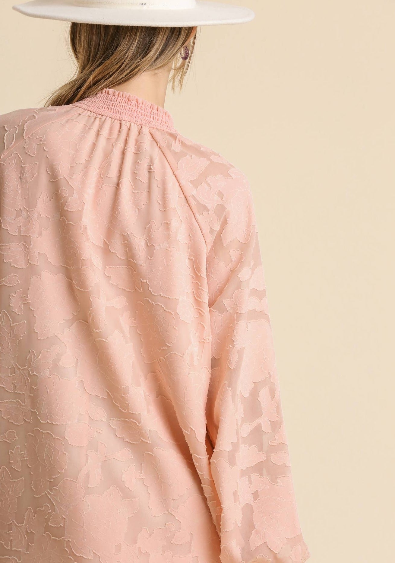Robe à encolure Jacquard Smocked à encolure nouée, rose poudré