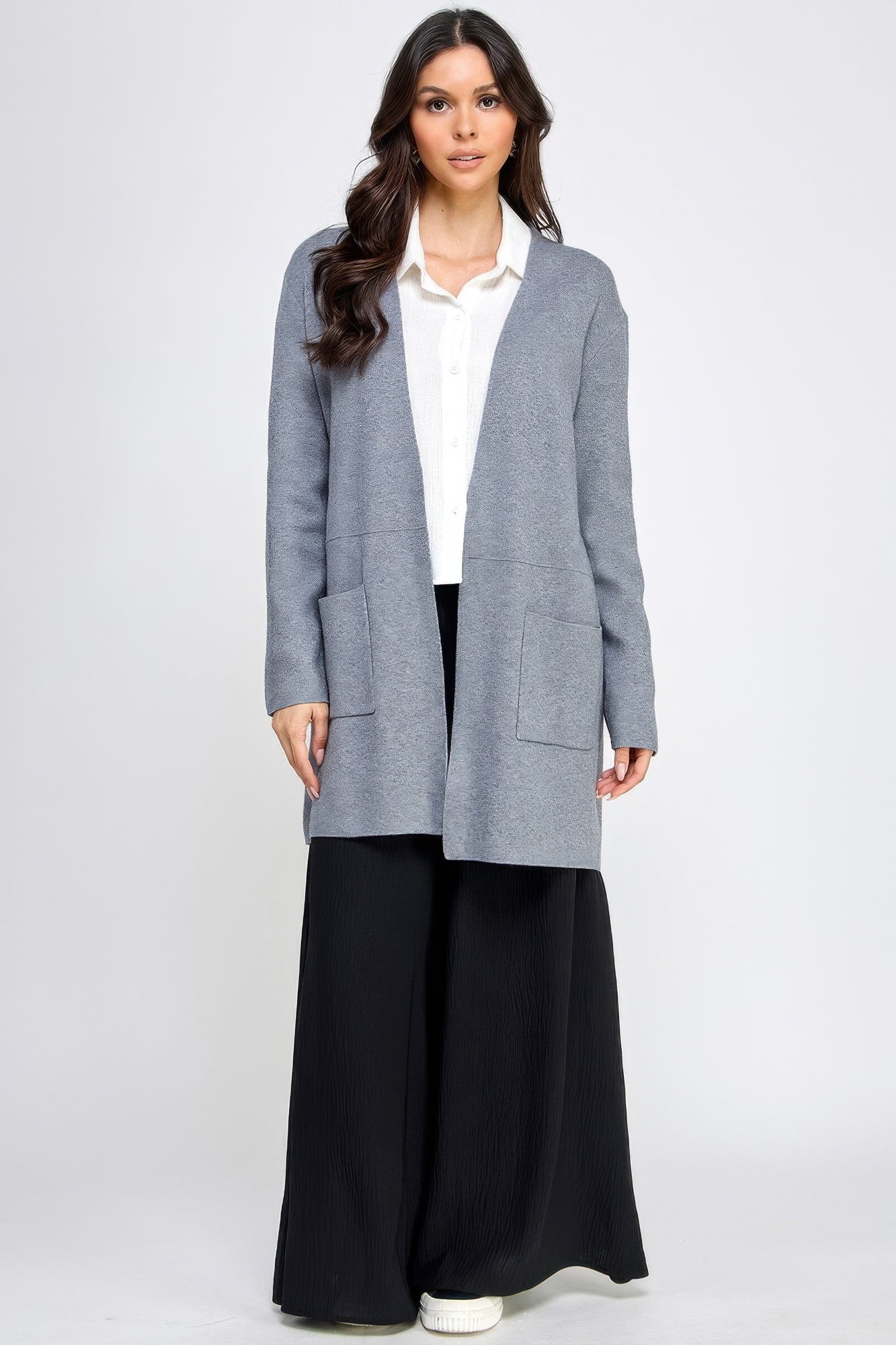 Gilet long ouvert basique gris doux