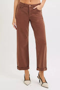 Pantalon baggy à jambes fuselées, taille mi-haute ventre plat, marron