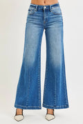 Jeans Bleus Femme Coupe Évasée Taille Mi-Haute Du S au 3XL