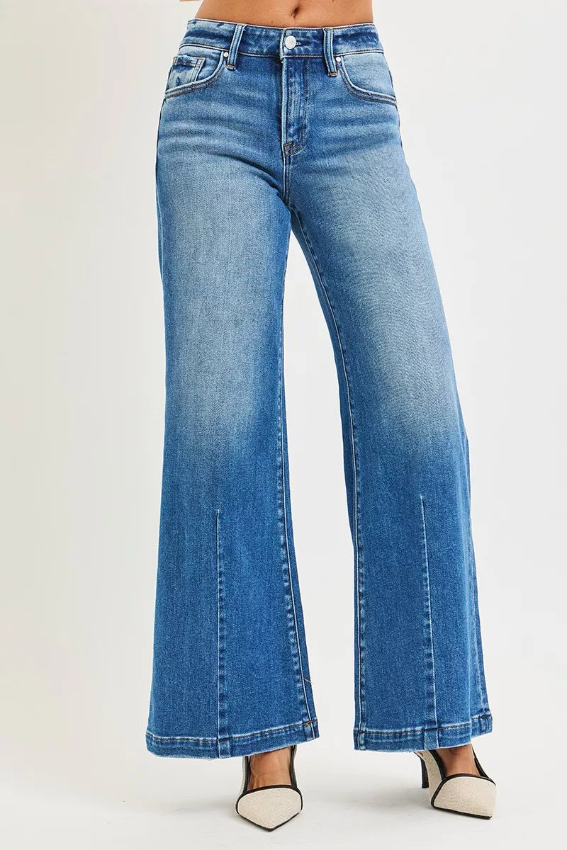 Jeans Bleus Femme Coupe Évasée Taille Mi-Haute Du S au 3XL