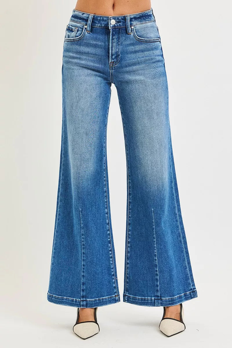 Jeans Bleus Femme Coupe Évasée Taille Mi-Haute Du S au 3XL