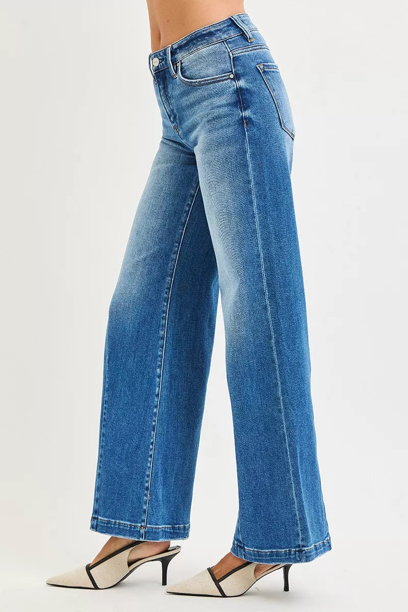 Jeans Bleus Femme Coupe Évasée Taille Mi-Haute Du S au 3XL