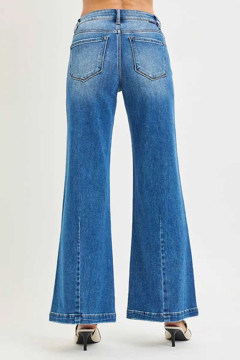 Jeans Bleus Femme Coupe Évasée Taille Mi-Haute Du S au 3XL