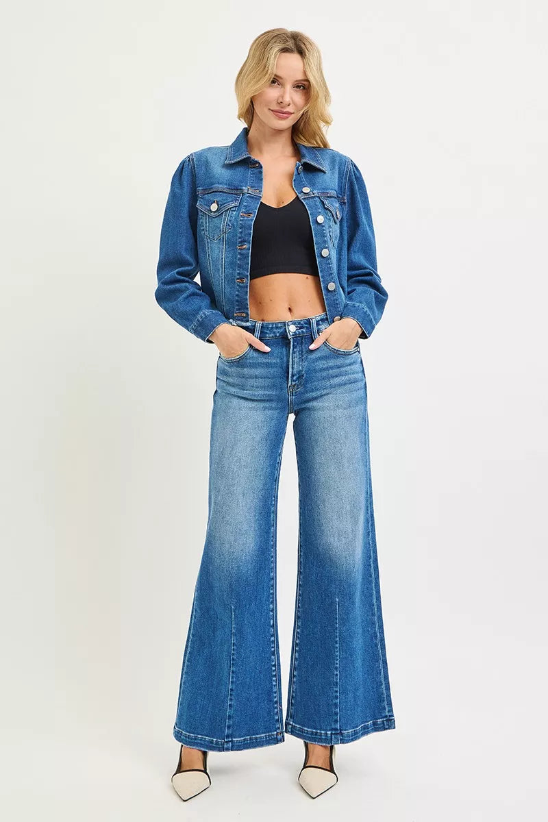 Jeans Bleus Femme Coupe Évasée Taille Mi-Haute Du S au 3XL