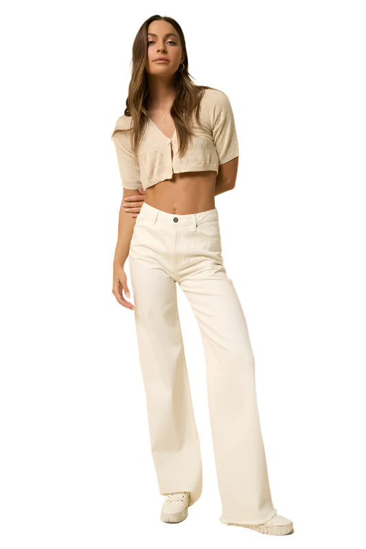 Jean large taille haute Off White à ourlet brut, taille 3