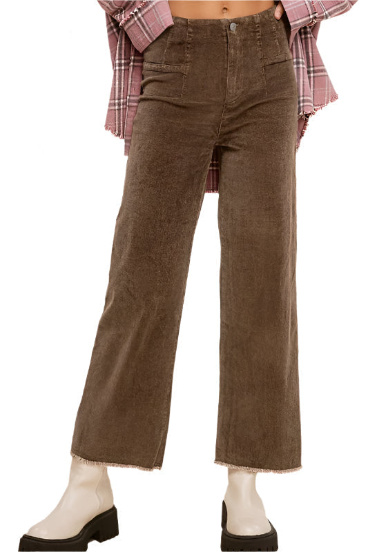 Pantalon en velours côtelé lavé aux minéraux Candice, taille S, marron