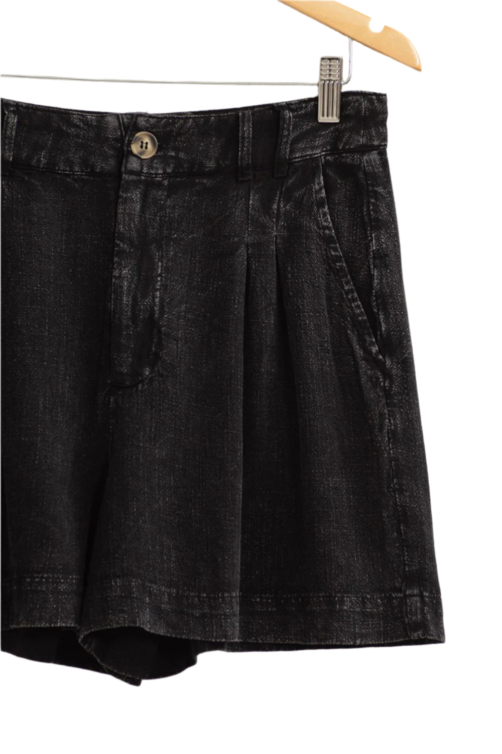 Short taille haute plissé en lin noir, taille M