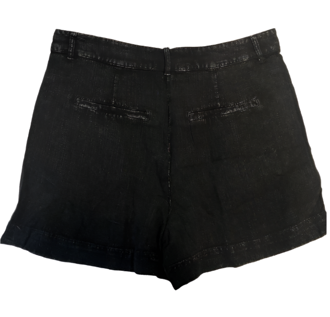 Short taille haute plissé en lin noir, taille M