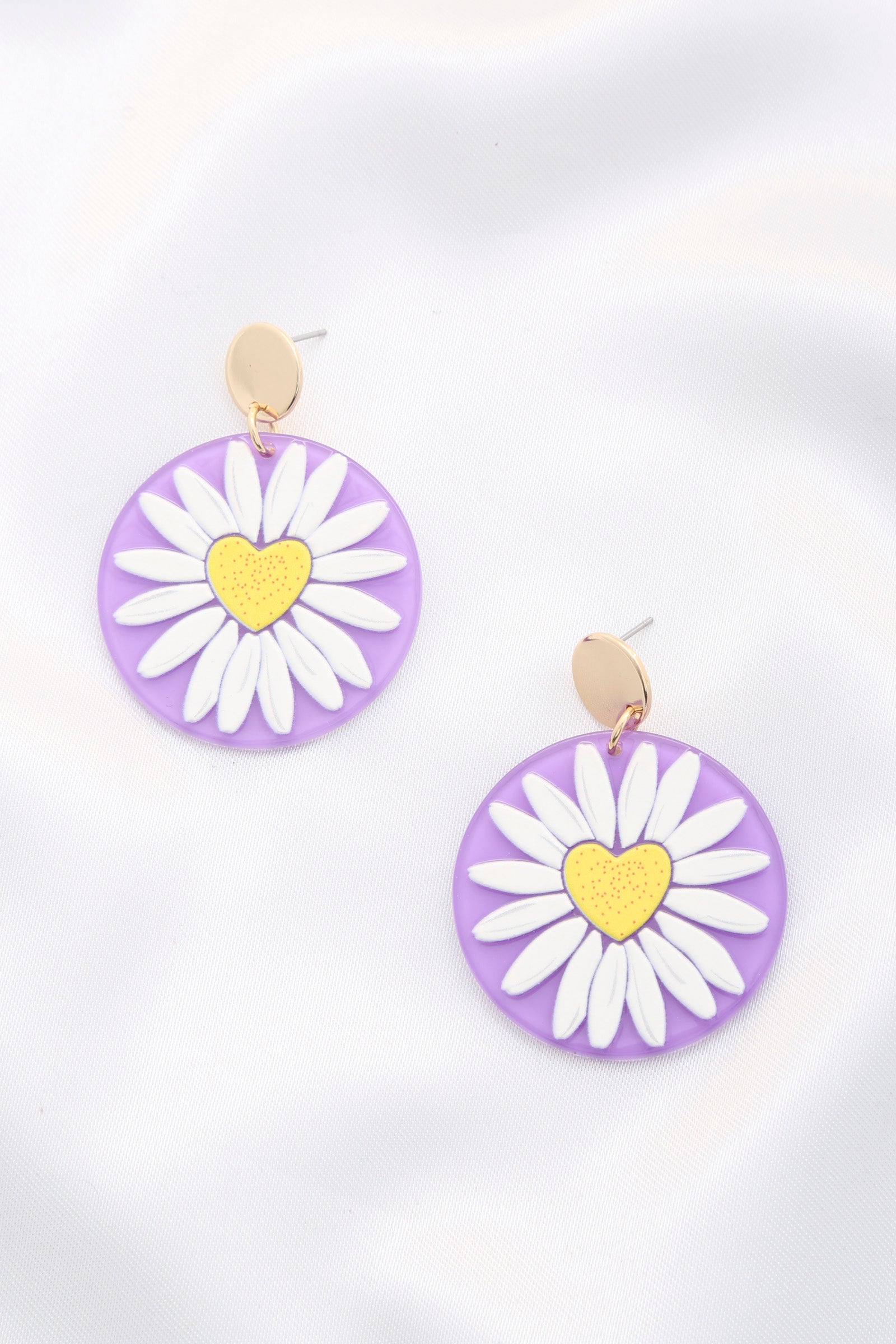 Boucles d'oreilles pendantes rondes imprimées marguerites