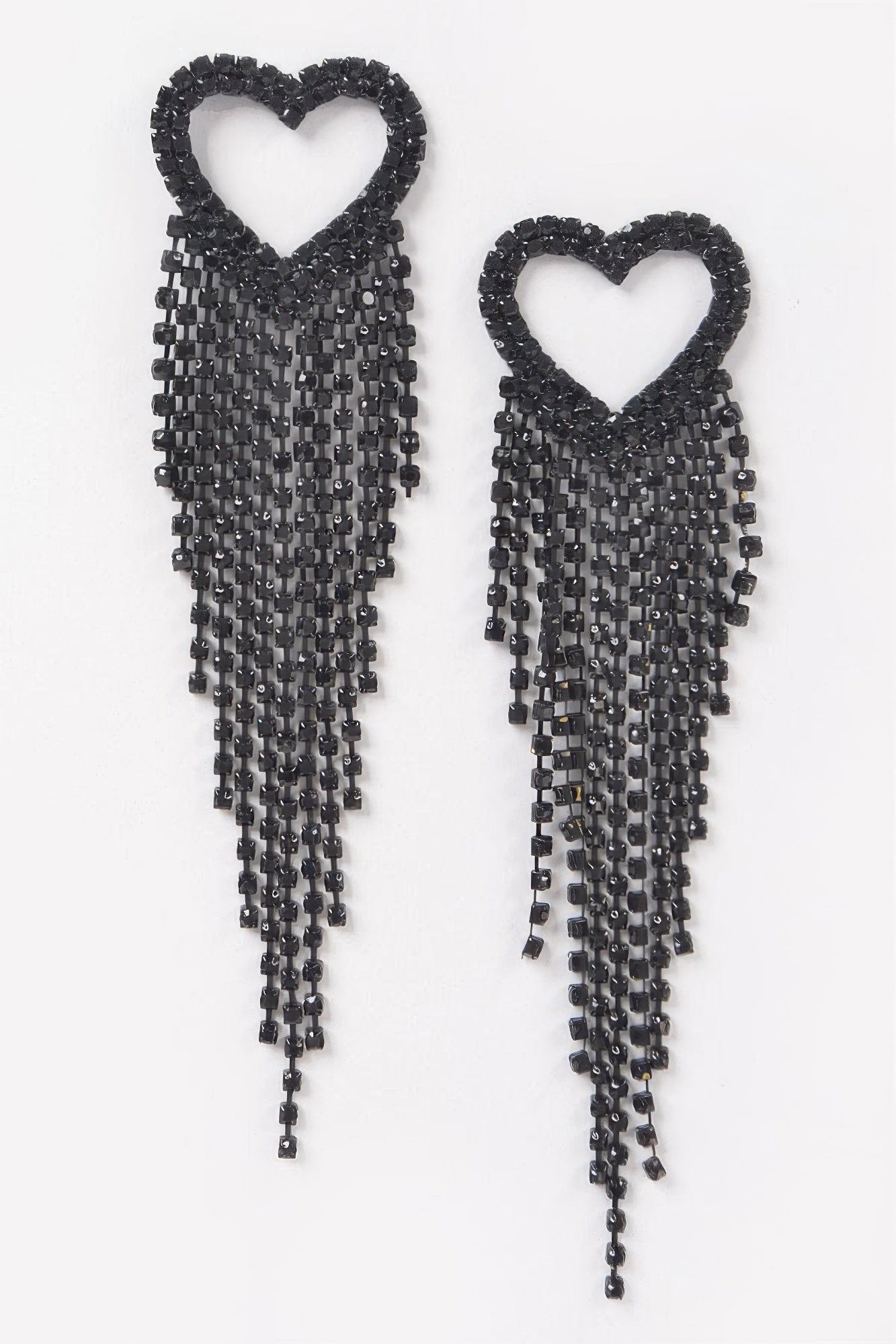 Boucles d'oreilles cœur à franges en strass 12,7 cm