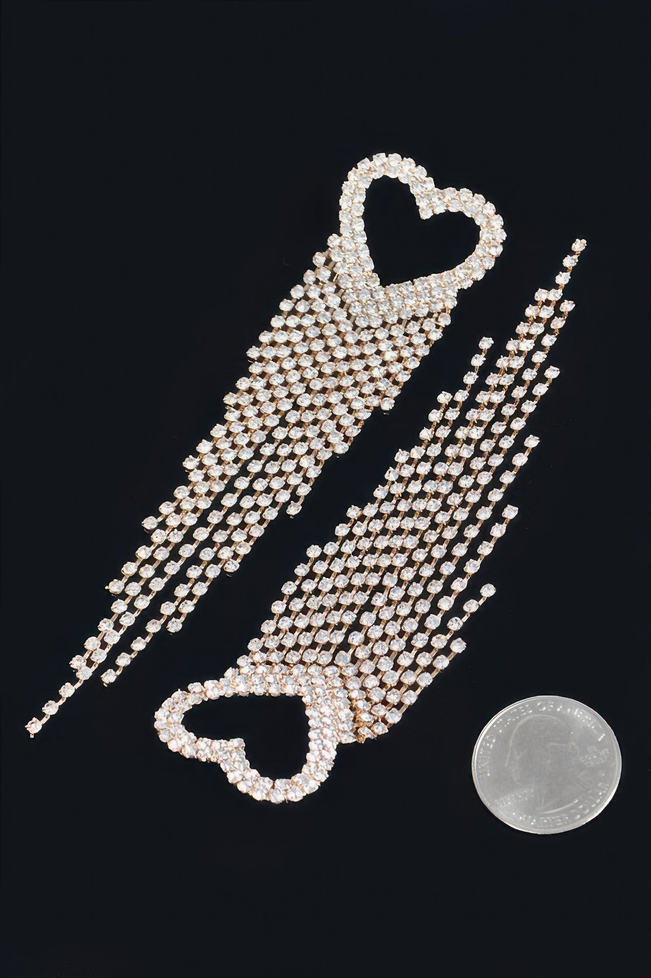 Boucles d'oreilles cœur à franges en strass 12,7 cm