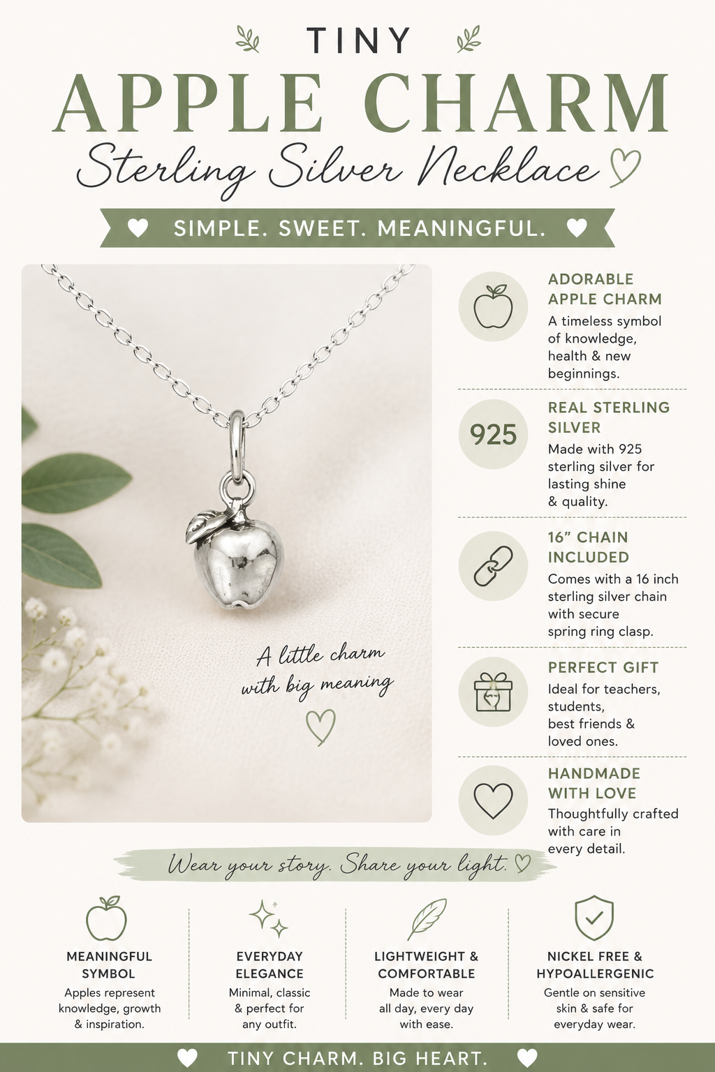 Pendentif minuscule Pomme - Collier en argent sterling