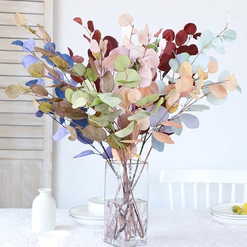 Plante artificielle d'eucalyptus, fleur, feuille, tige en plastique, longue branche, fausse plante verte, décoration murale de chambre pour l'été et l'automne