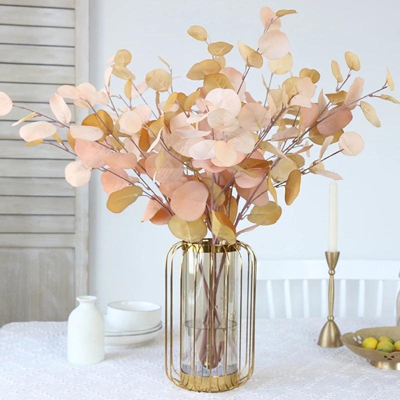 Plante artificielle d'eucalyptus, fleur, feuille, tige en plastique, longue branche, fausse plante verte, décoration murale de chambre pour l'été et l'automne