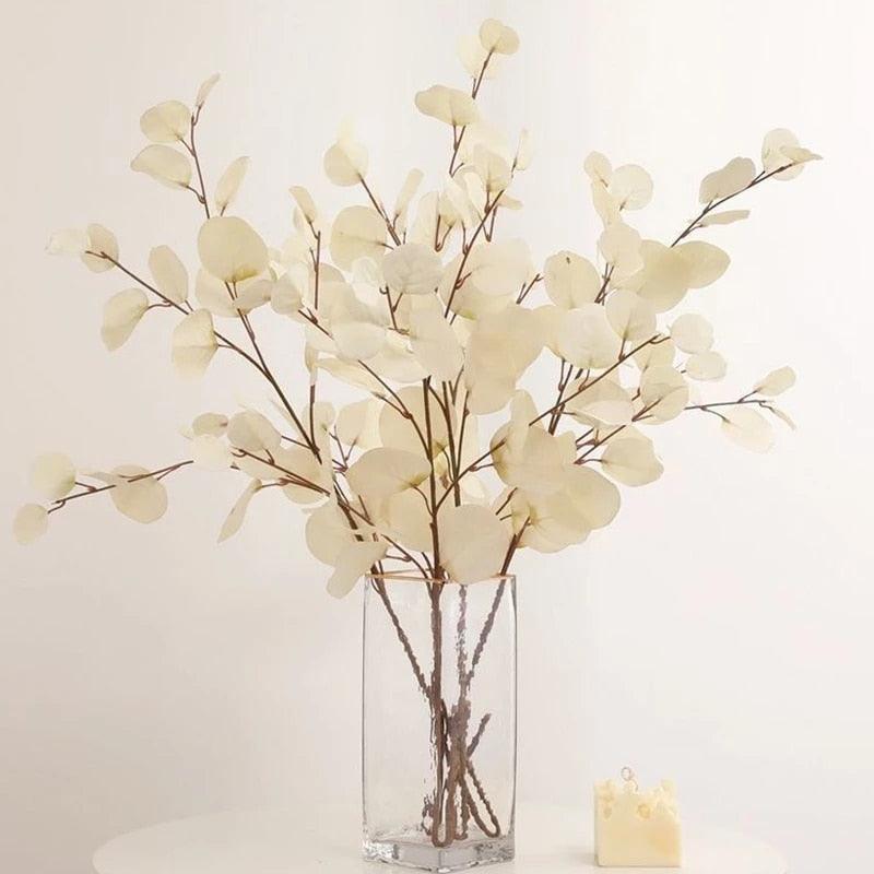 Plante artificielle d'eucalyptus, fleur, feuille, tige en plastique, longue branche, fausse plante verte, décoration murale de chambre pour l'été et l'automne