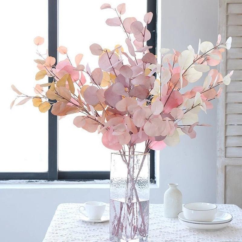 Plante artificielle d'eucalyptus, fleur, feuille, tige en plastique, longue branche, fausse plante verte, décoration murale de chambre pour l'été et l'automne